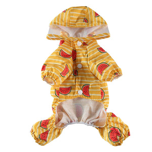 Watermelon Print Four-Legged Dog Raincoat with Harness