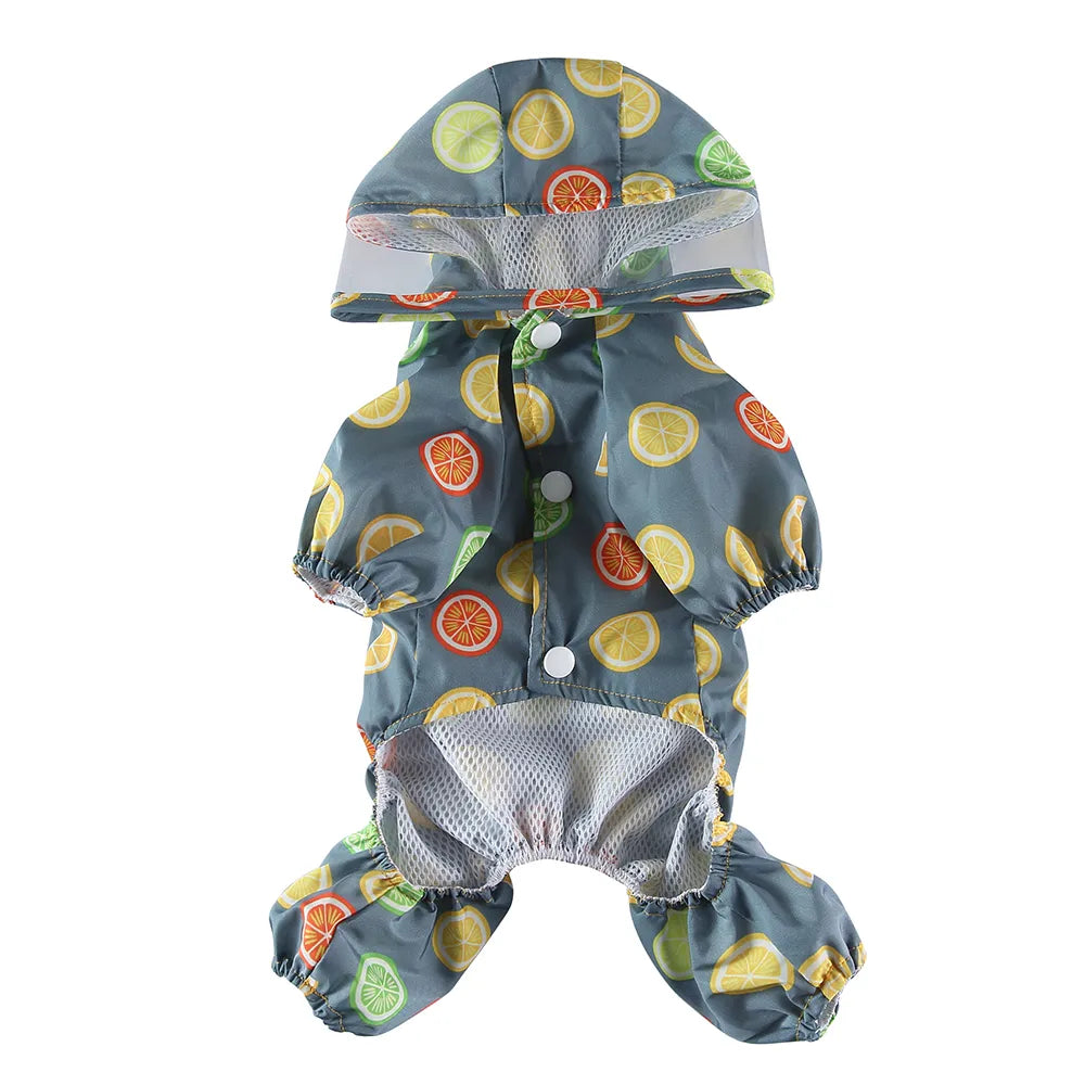 Lemon Print Dog Raincoat With Hood