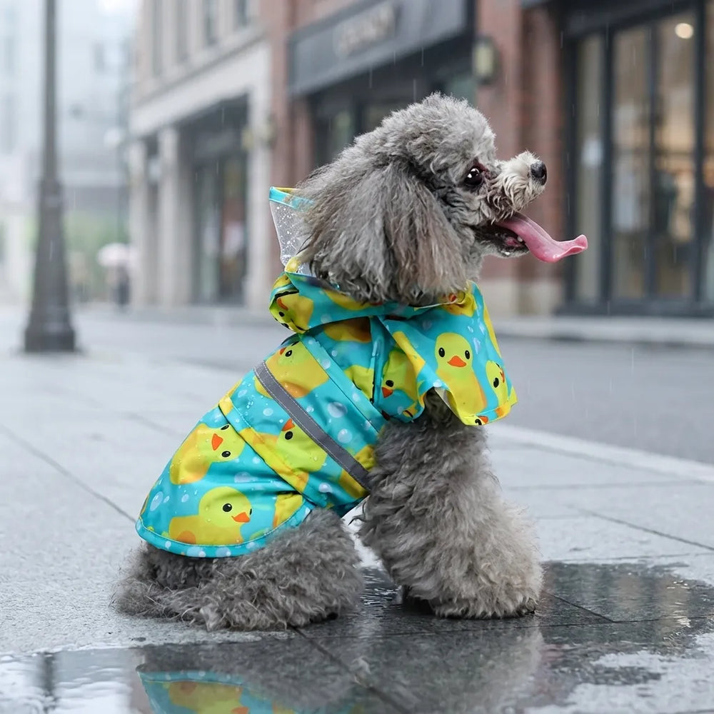 Duck Print Waterproof Dog Raincoat with Reflective Strip