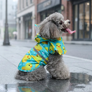 Duck Print Waterproof Dog Raincoat with Reflective Strip