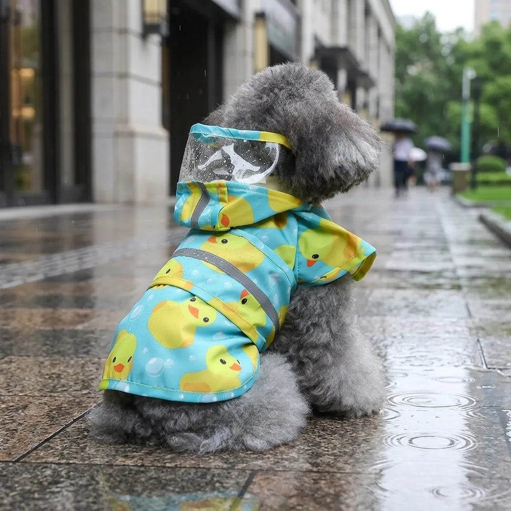 Duck Print Waterproof Dog Raincoat with Reflective Strip