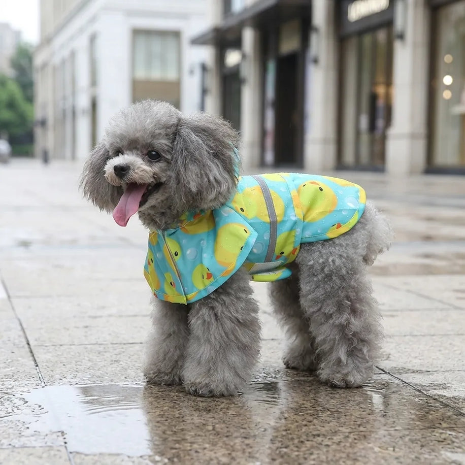 Duck Print Waterproof Dog Raincoat with Reflective Strip
