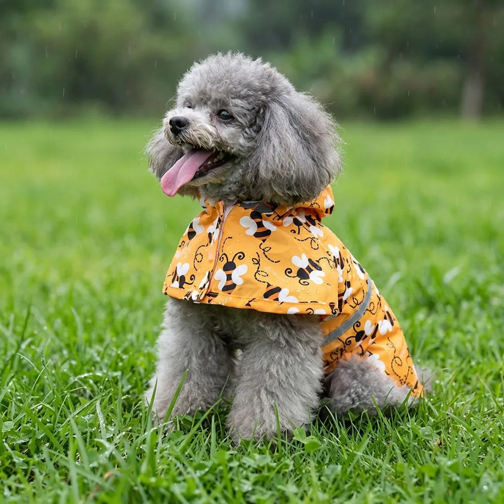 Bee Print Waterproof Dog Raincoat with Reflective Strip