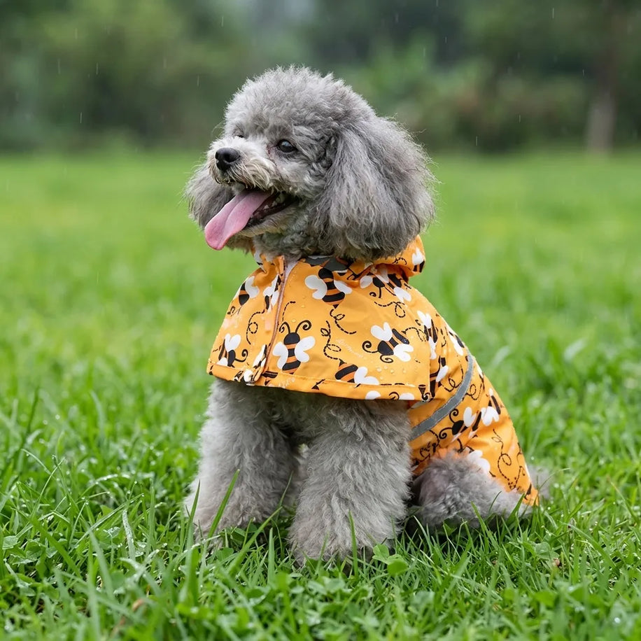 Bee Print Waterproof Dog Raincoat with Reflective Strip
