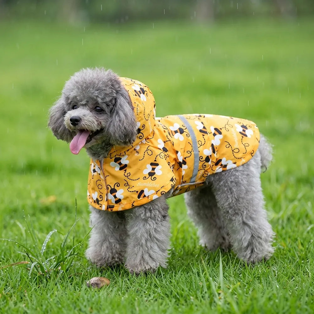 Bee Print Waterproof Dog Raincoat with Reflective Strip