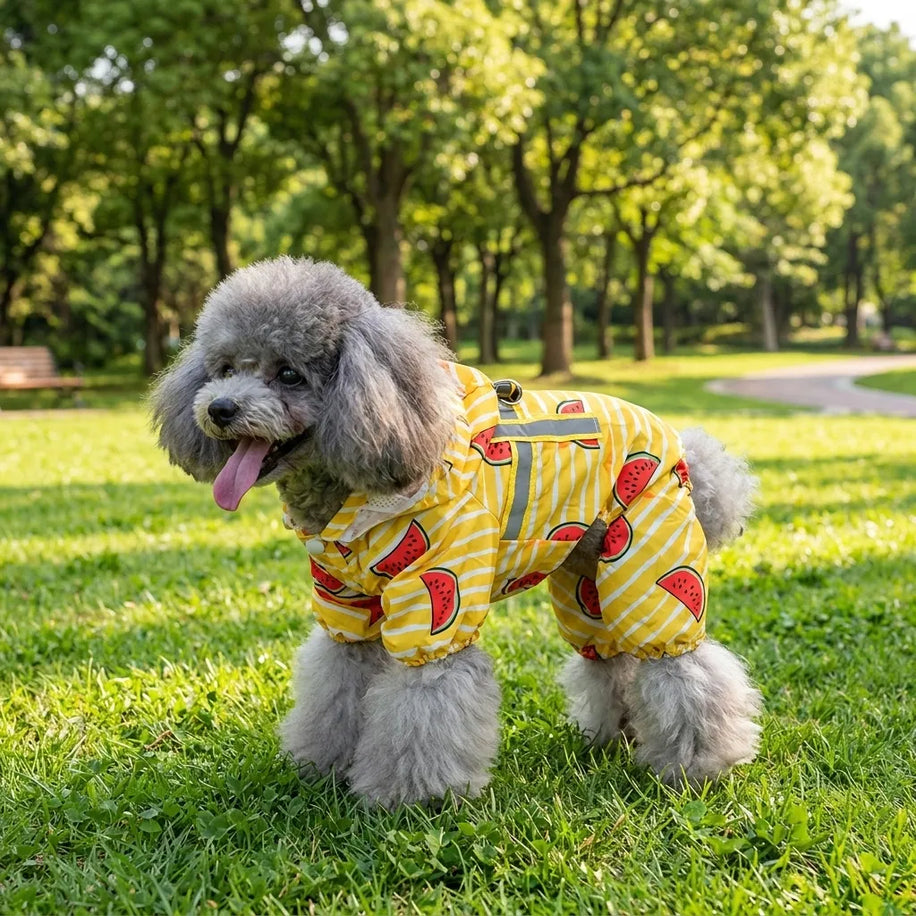 Watermelon Print Four-Legged Dog Raincoat with Harness