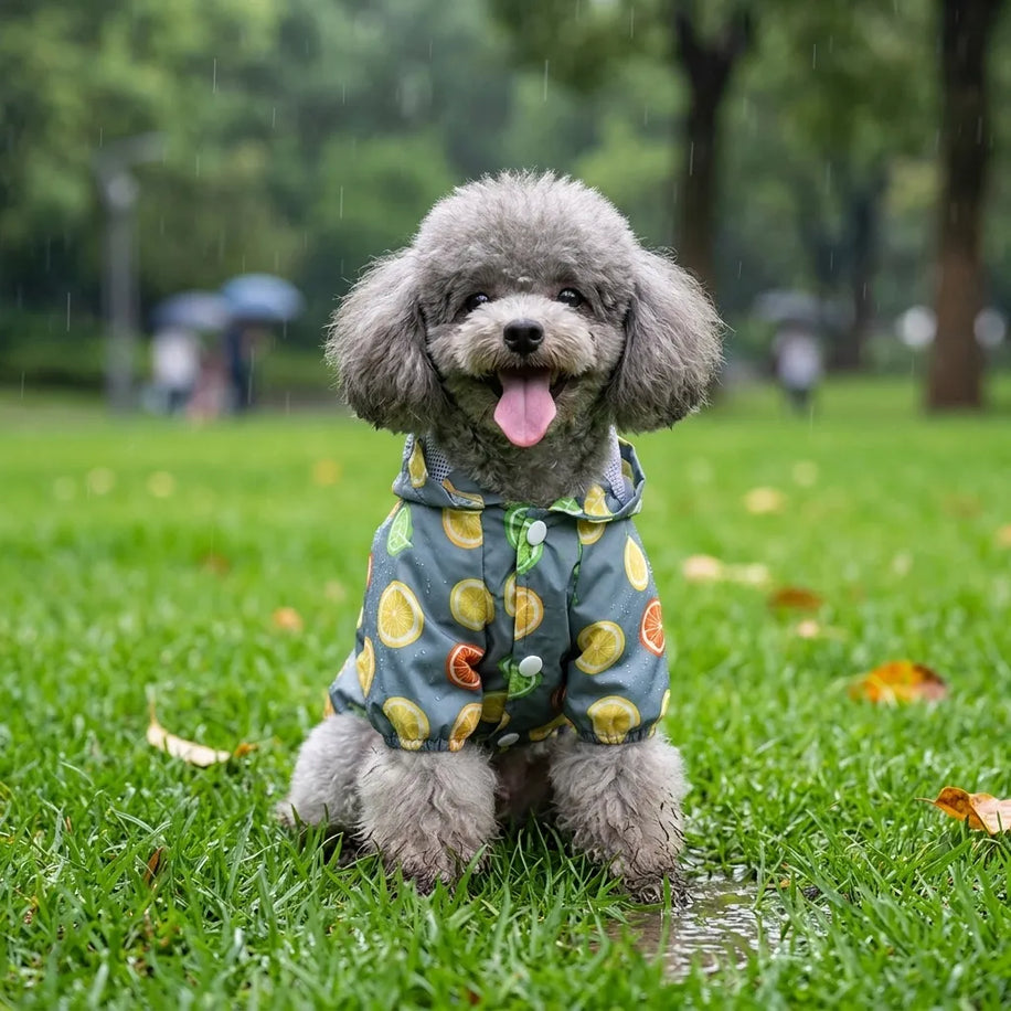 Lemon Print Dog Raincoat With Hood