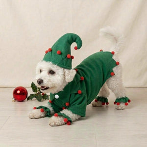 Tamecare Green Felt Elf Dog Costume with Hat and Ankle Cuffs