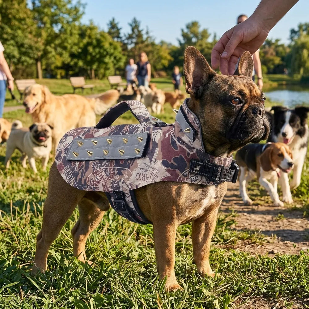 Retro Print Spiked Dog Anti-Bite Protective Vest