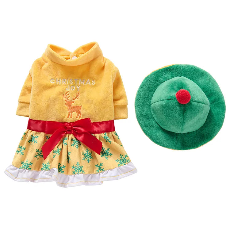 Tamecare Green Snowflake Christmas Dog Dress and Hat Set