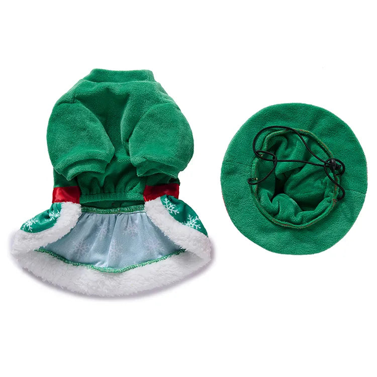 Tamecare Yellow Reindeer Christmas Dog Dress and Hat Set