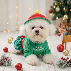 Tamecare Yellow Reindeer Christmas Dog Dress and Hat Set