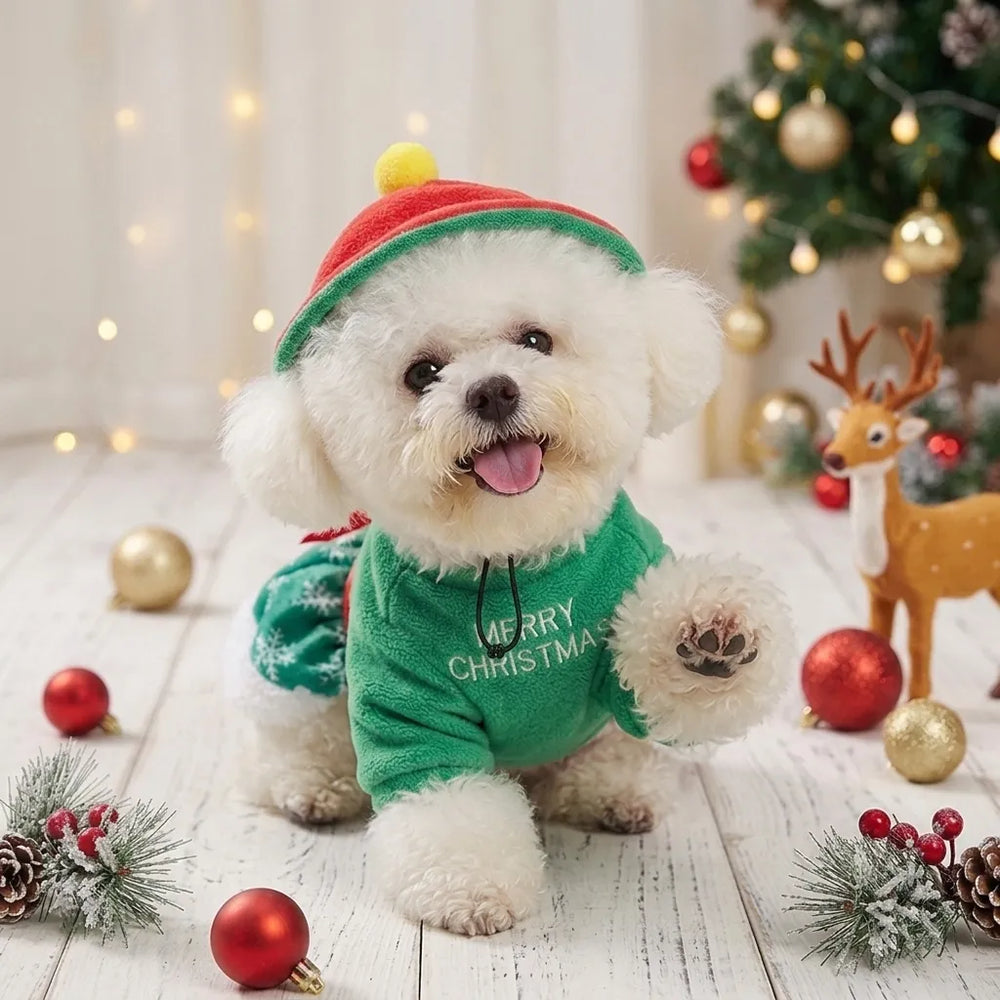 Tamecare Yellow Reindeer Christmas Dog Dress and Hat Set