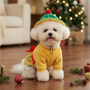 Tamecare Green Snowflake Christmas Dog Dress and Hat Set