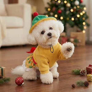 Tamecare Green Snowflake Christmas Dog Dress and Hat Set