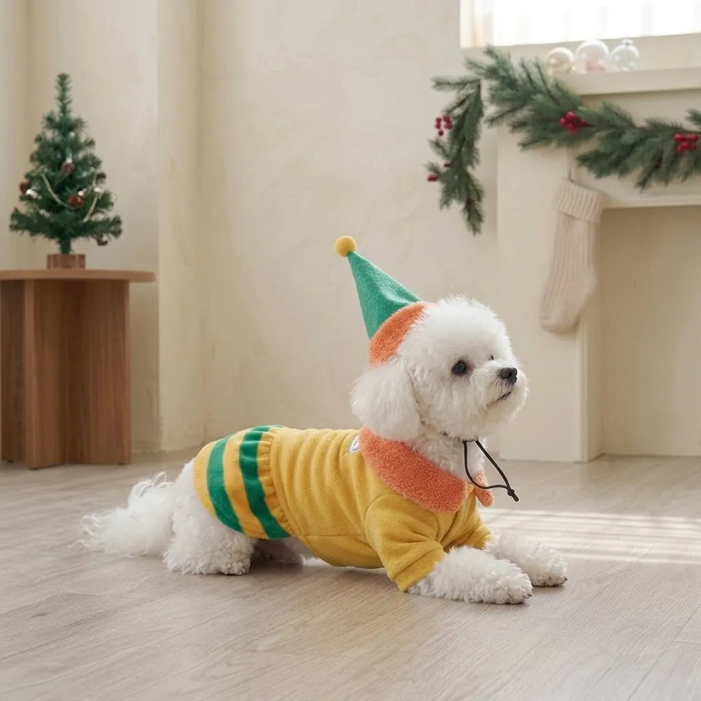 Tamecare Gold Reindeer Christmas Dog Dress and Hat Set