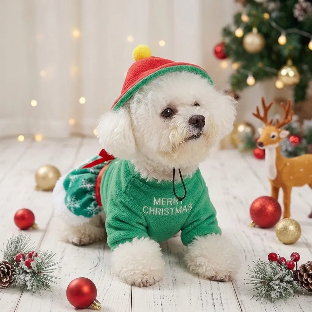 Tamecare Yellow Reindeer Christmas Dog Dress and Hat Set