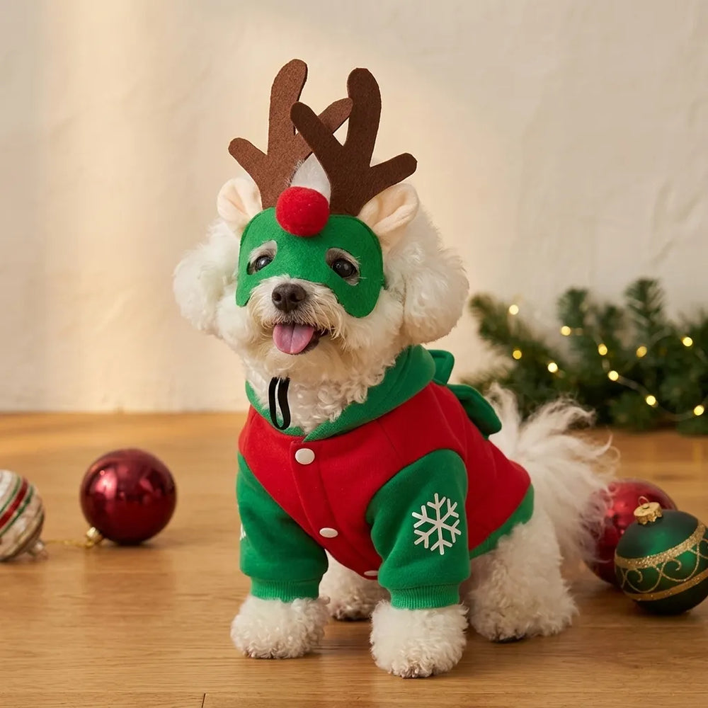 Tamecare Reindeer Mask Dog Christmas Costume Set