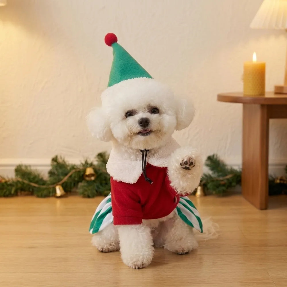 Tamecare Starry Christmas Dog Dress and Hat Set