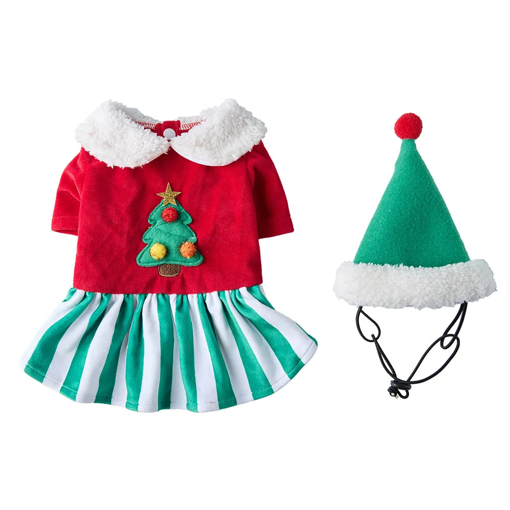 Tamecare Starry Christmas Dog Dress and Hat Set
