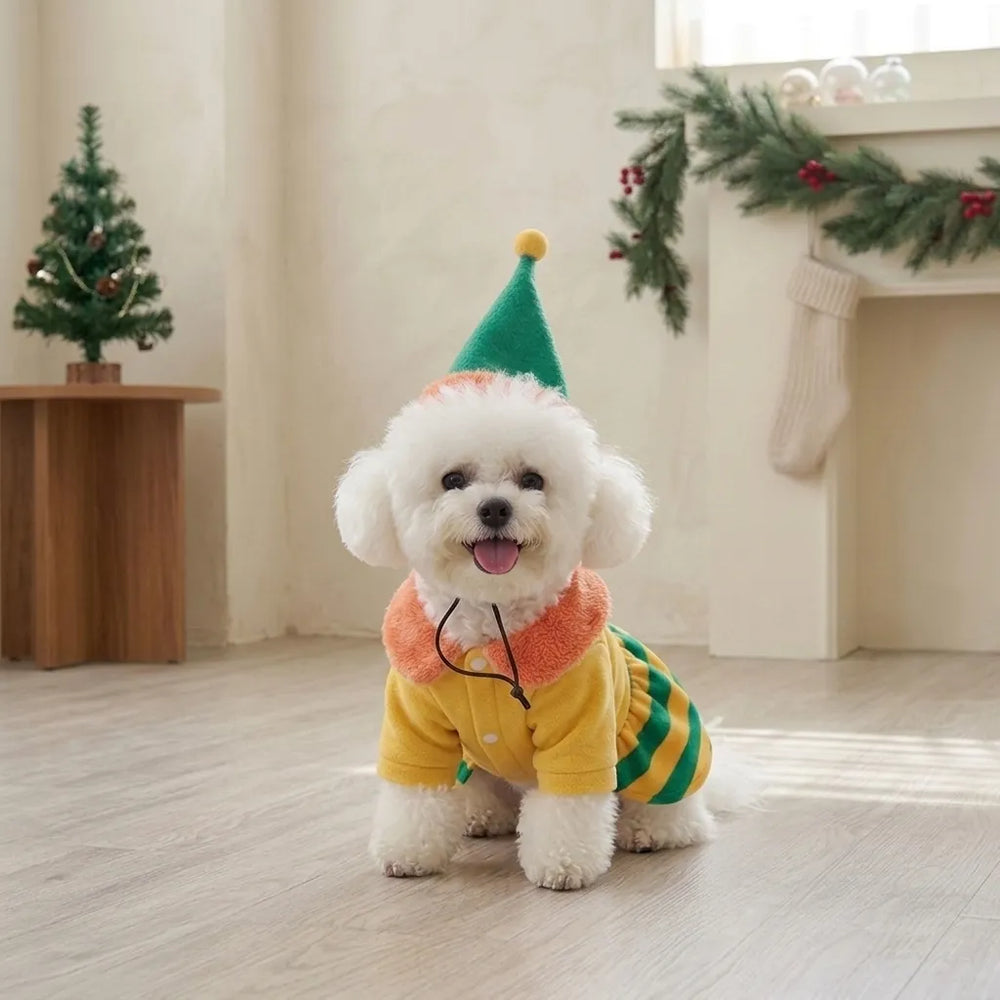 Tamecare Gold Reindeer Christmas Dog Dress and Hat Set