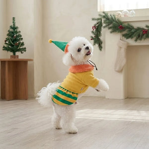 Tamecare Gold Reindeer Christmas Dog Dress and Hat Set