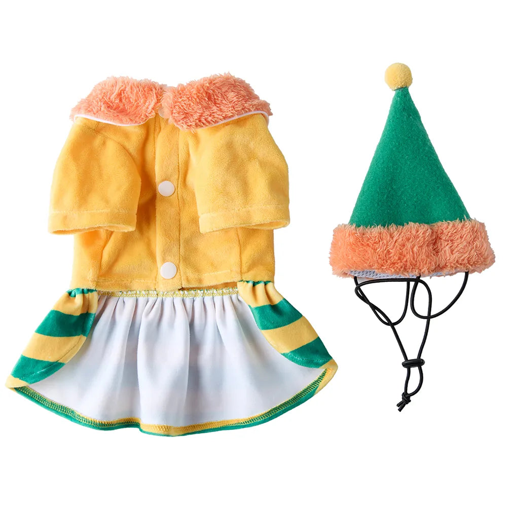 Tamecare Gold Reindeer Christmas Dog Dress and Hat Set