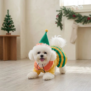Tamecare Gold Reindeer Christmas Dog Dress and Hat Set