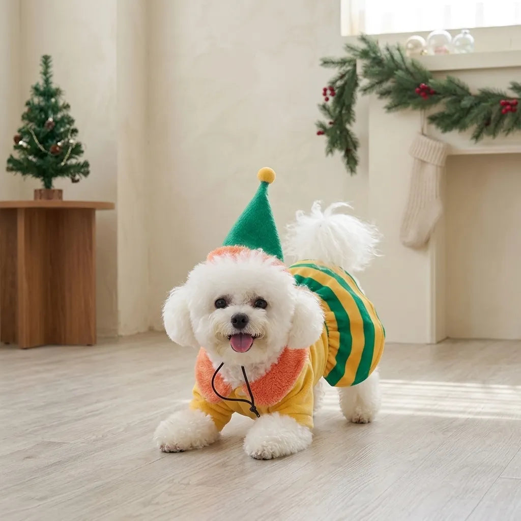 Tamecare Gold Reindeer Christmas Dog Dress and Hat Set