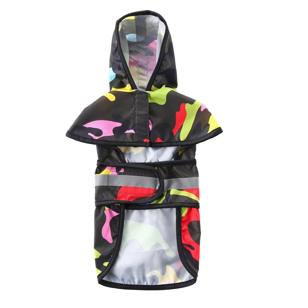 Color Camo Reflective Hooded Dog Rain Cape