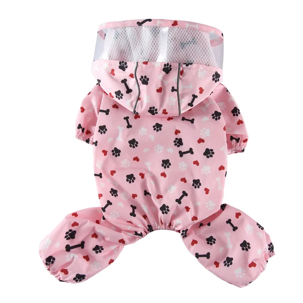 Cute Footprint Hooded Waterproof Pet Rain Jacket