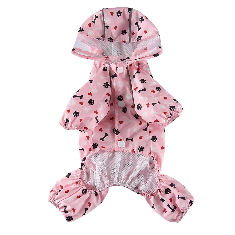 Cute Footprint Hooded Waterproof Pet Rain Jacket