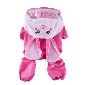 Pink Bunny Four-Leg Pet Raincoat With Clear Visor