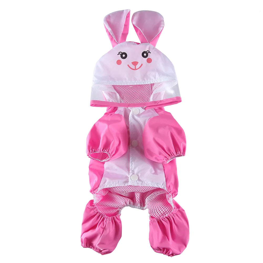 Pink Bunny Four-Leg Pet Raincoat With Clear Visor