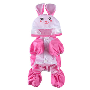 Pink Bunny Four-Leg Pet Raincoat With Clear Visor