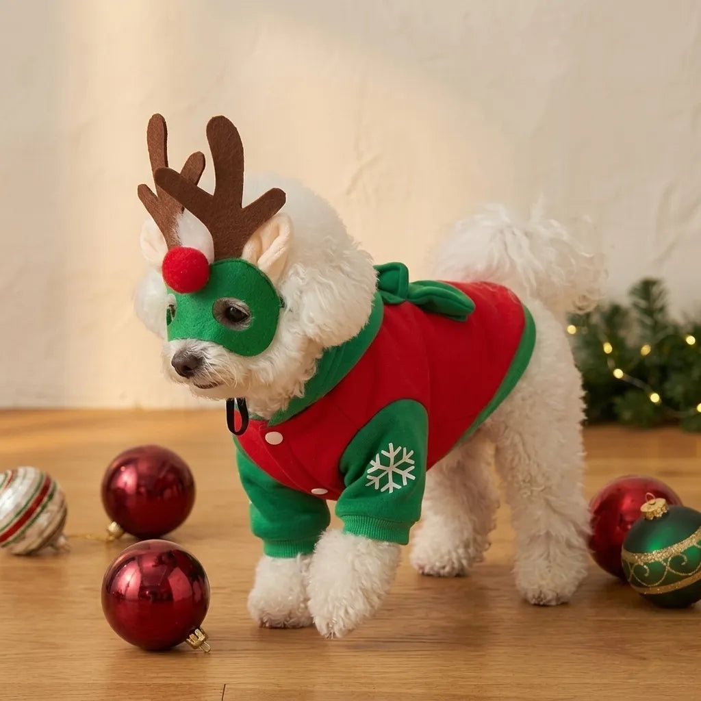 Tamecare Reindeer Mask Dog Christmas Costume Set