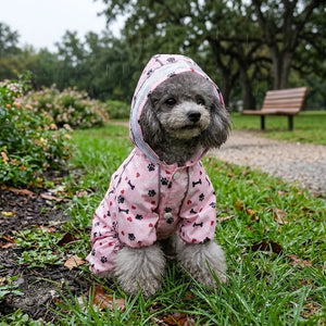 Cute Footprint Hooded Waterproof Pet Rain Jacket
