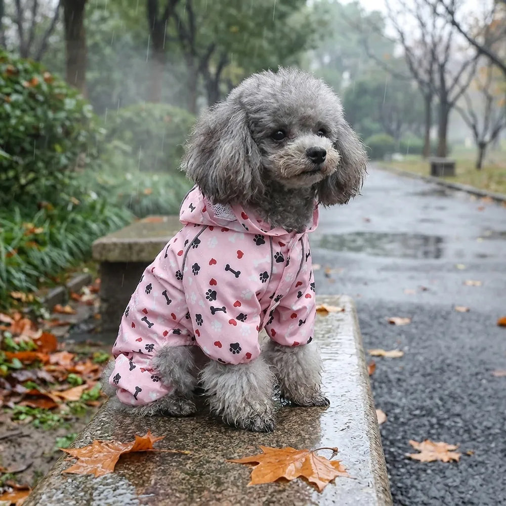 Cute Footprint Hooded Waterproof Pet Rain Jacket