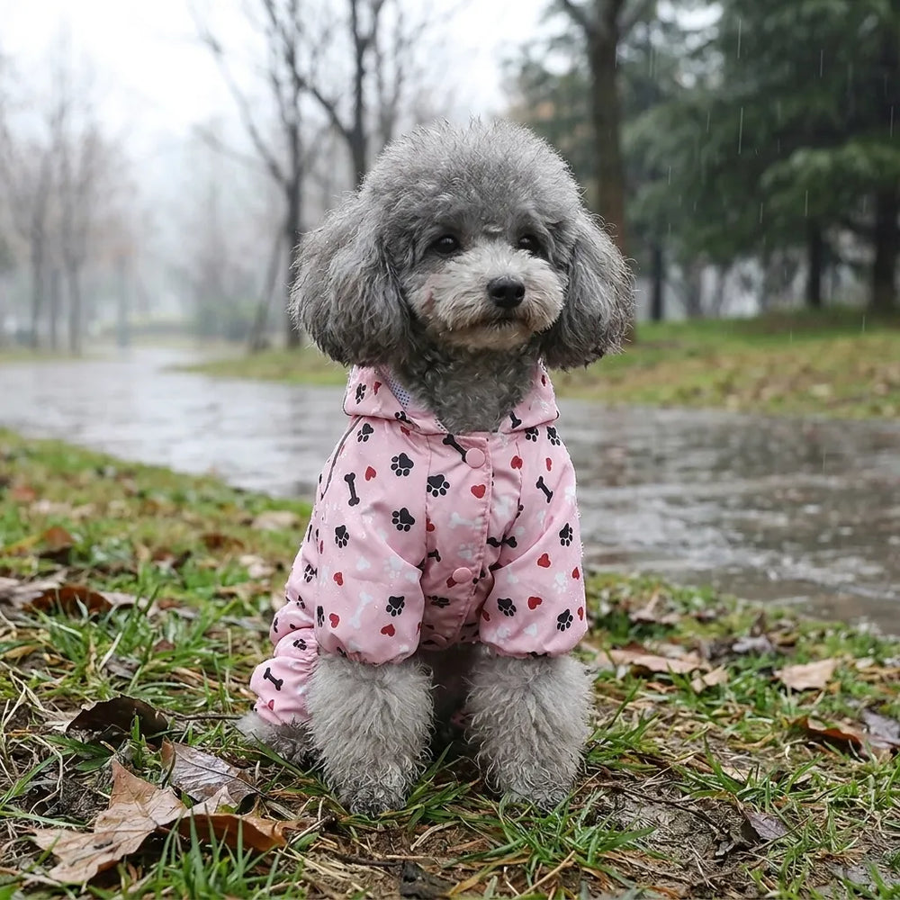 Cute Footprint Hooded Waterproof Pet Rain Jacket