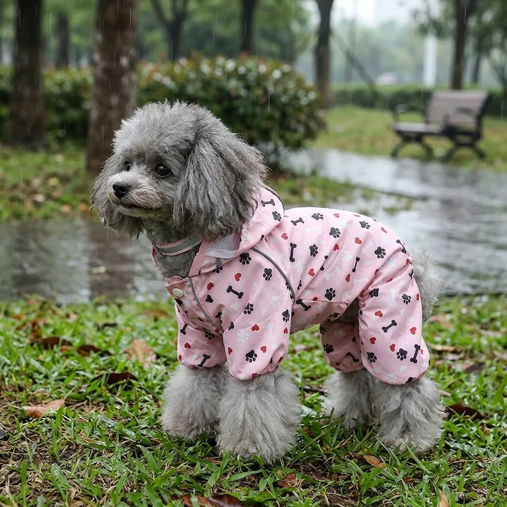 Cute Footprint Hooded Waterproof Pet Rain Jacket