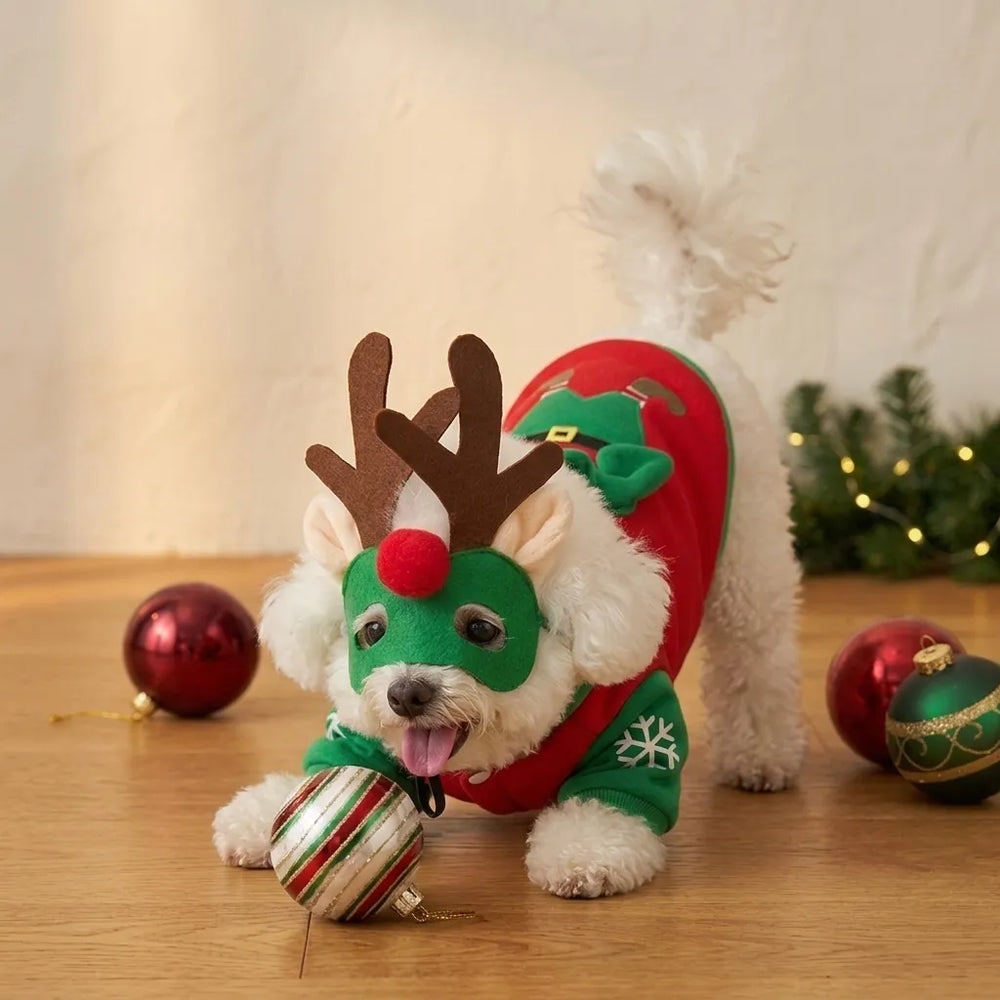 Tamecare Reindeer Mask Dog Christmas Costume Set