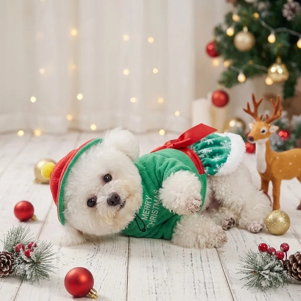 Tamecare Yellow Reindeer Christmas Dog Dress and Hat Set