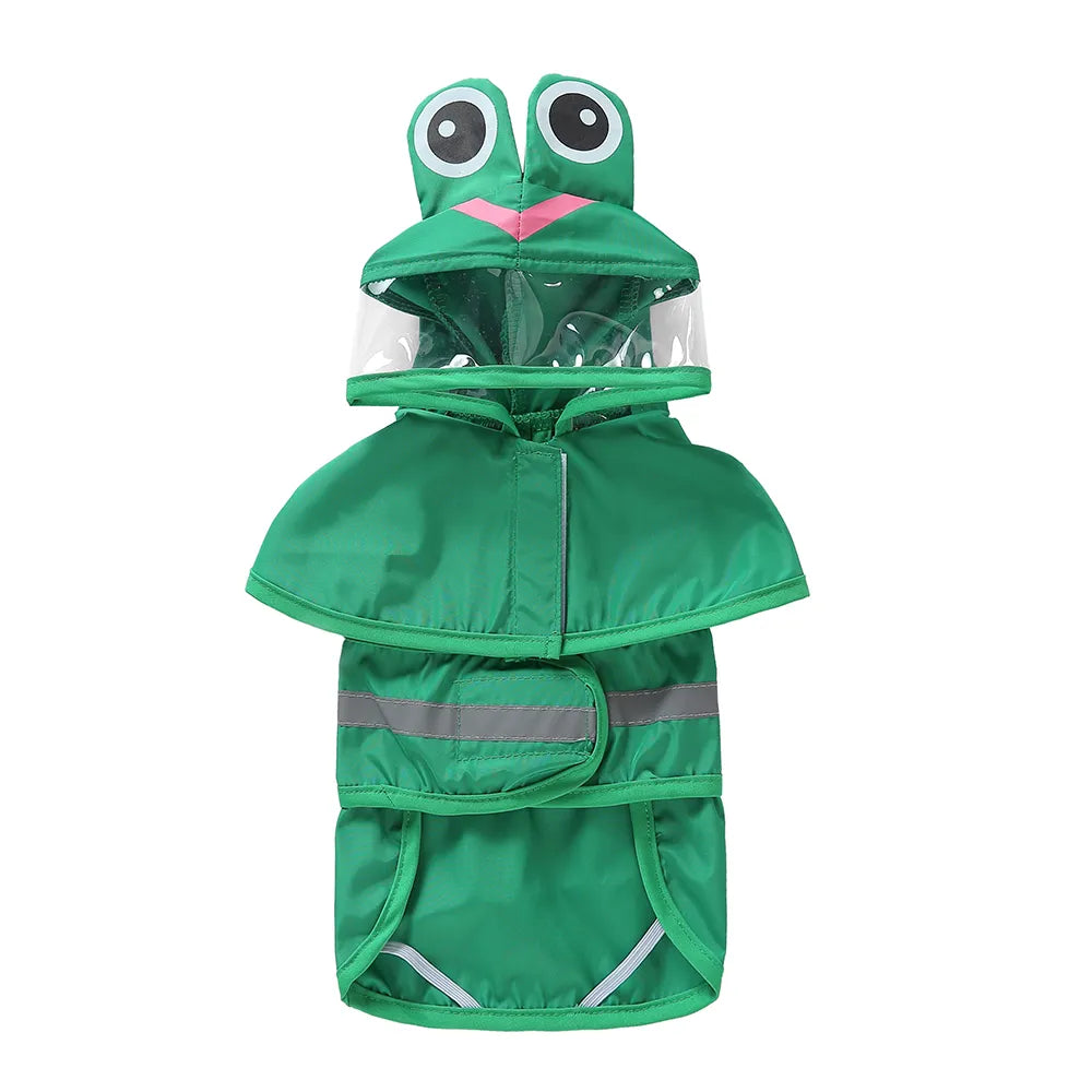 Frog Waterproof Dog Raincoat with Reflective Strip & Leash Hole
