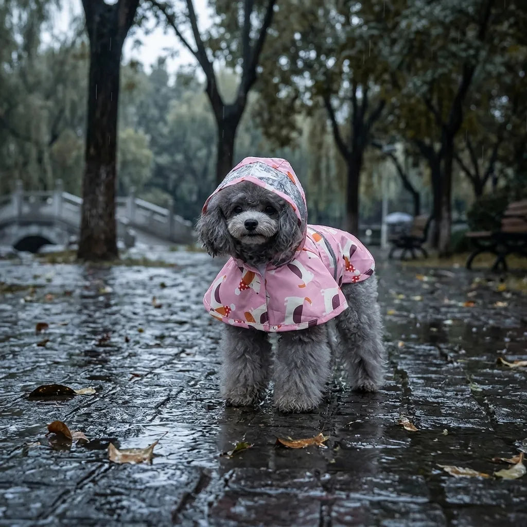 Cartoon Puppy Dog Rain Jacket with Reflective Strip