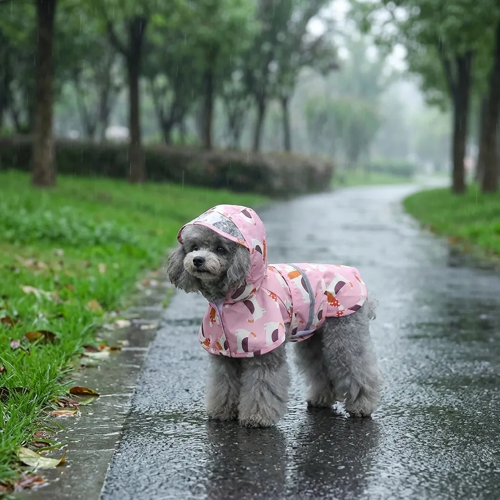 Cartoon Puppy Dog Rain Jacket with Reflective Strip