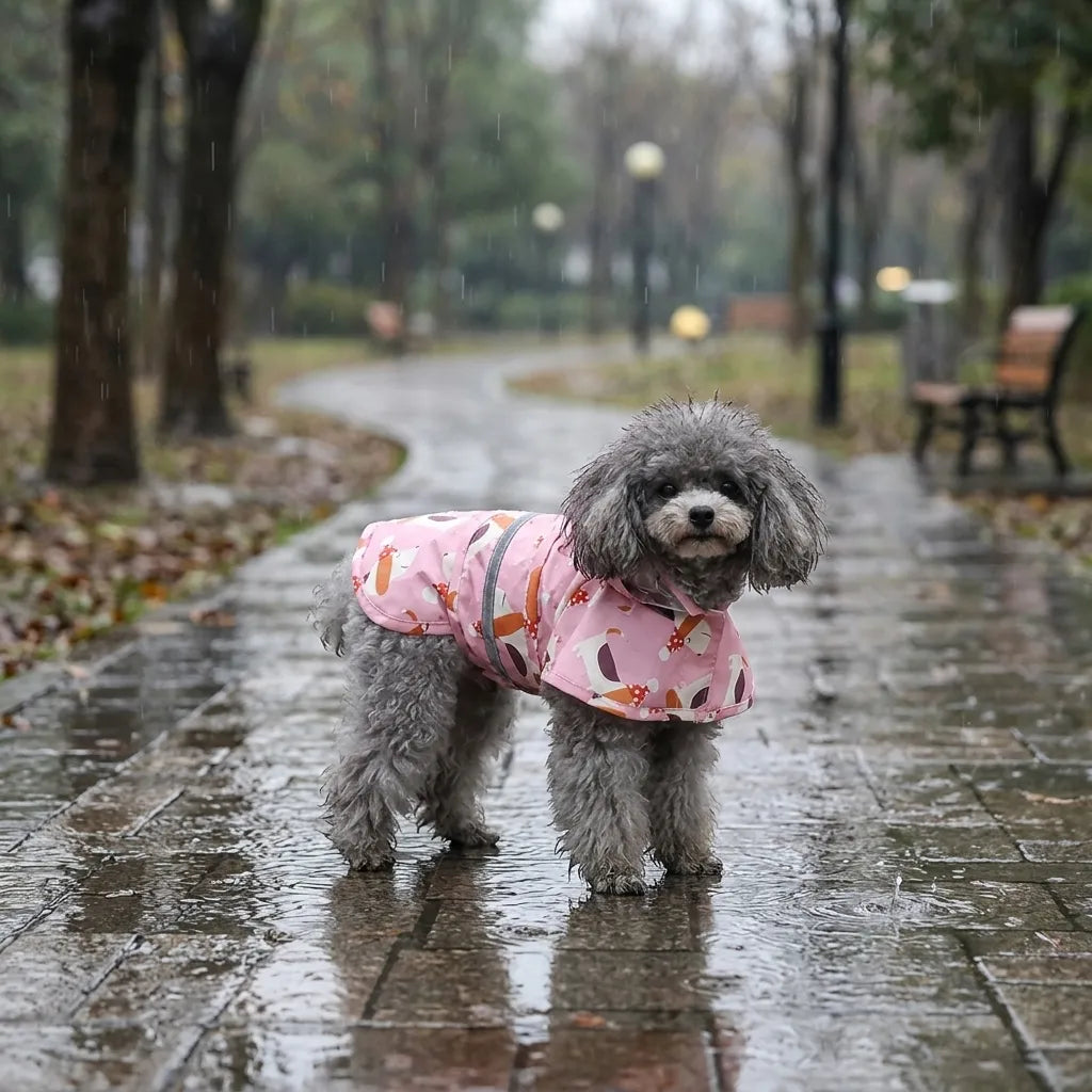 Cartoon Puppy Dog Rain Jacket with Reflective Strip