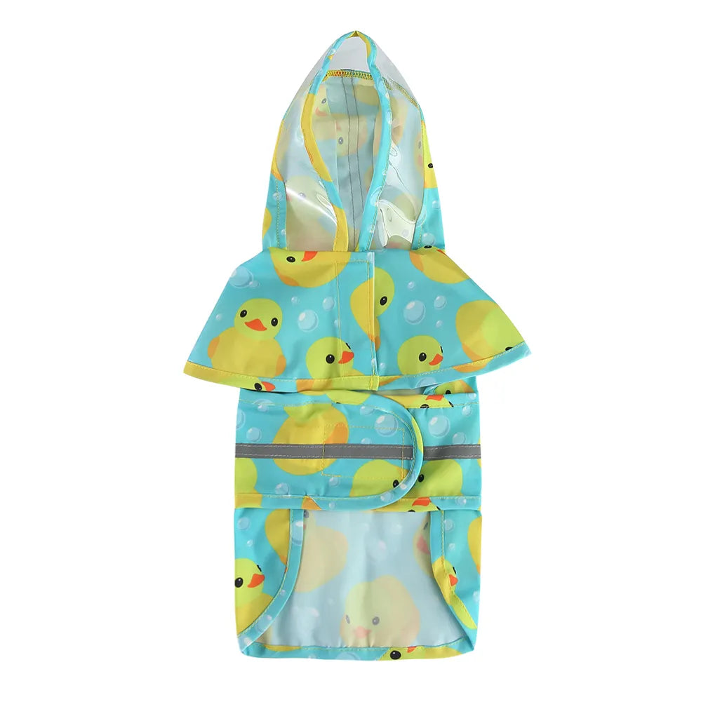 Duck Print Waterproof Dog Raincoat with Reflective Strip
