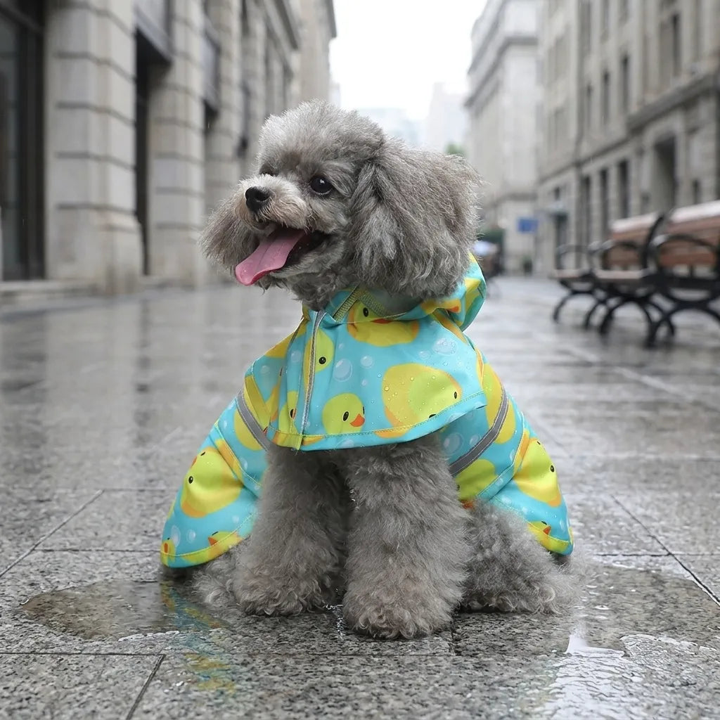 Duck Print Waterproof Dog Raincoat with Reflective Strip