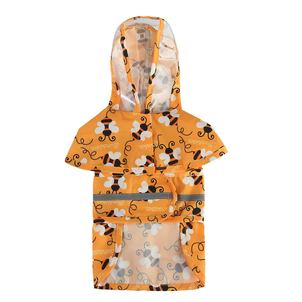 Bee Print Waterproof Dog Raincoat with Reflective Strip