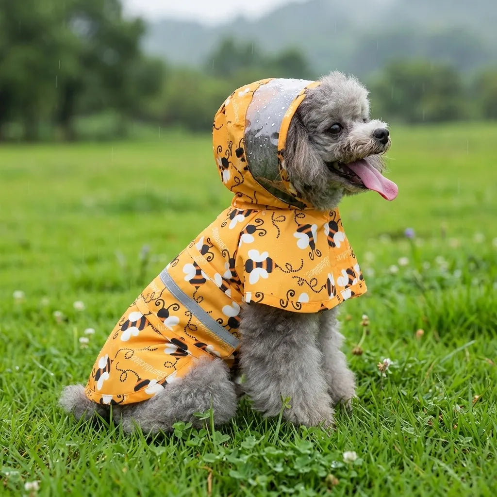 Bee Print Waterproof Dog Raincoat with Reflective Strip